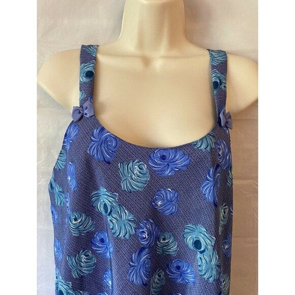 Y2K Contessa Di Roma  Lounge Set‎ L Kimono Robe Sleeveless Dress Blue Floral VTG - Picture 4 of 12